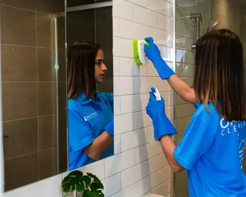 Spring Cleaning scrubbing the tiles
