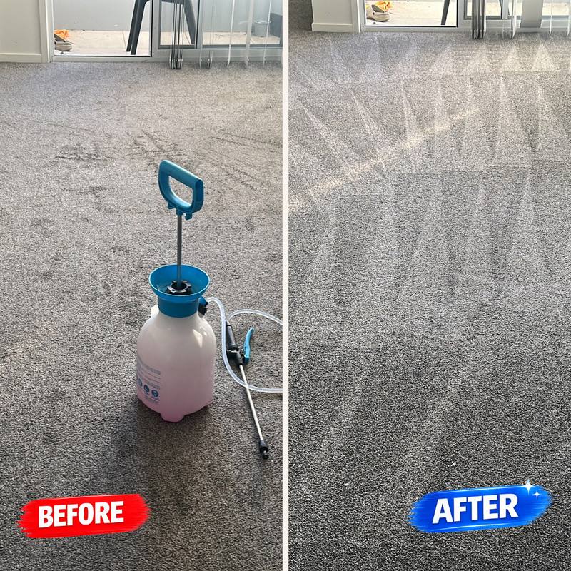 Carpet before and after an Optima Cleaners deep clean, heavy traffic soiling lifted