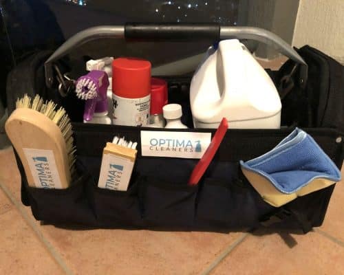 Optima Cleaners kit bag with brushes, microfibre cloths and spray bottles
