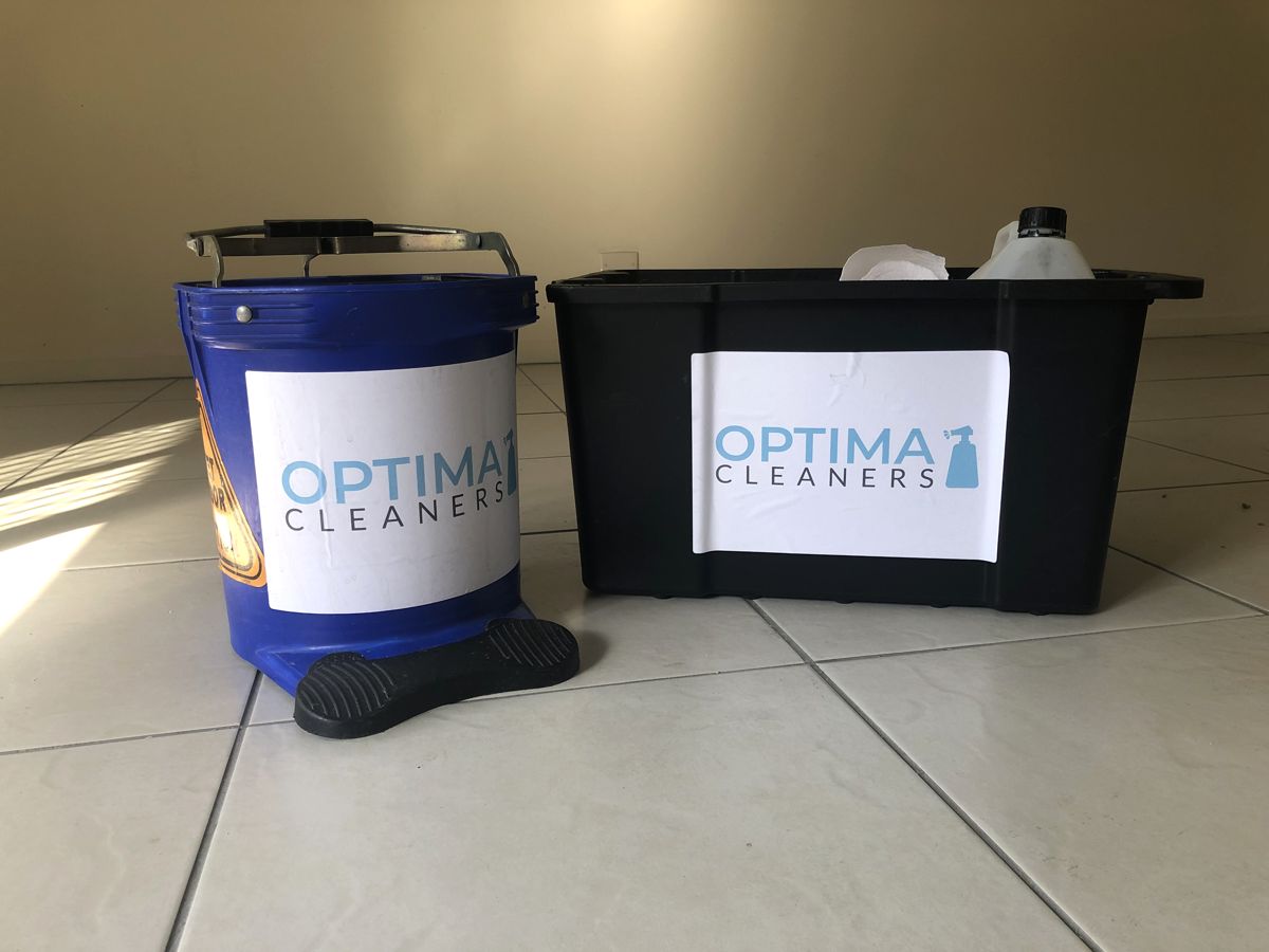 Optima Cleaners mop bucket and cleaning caddy