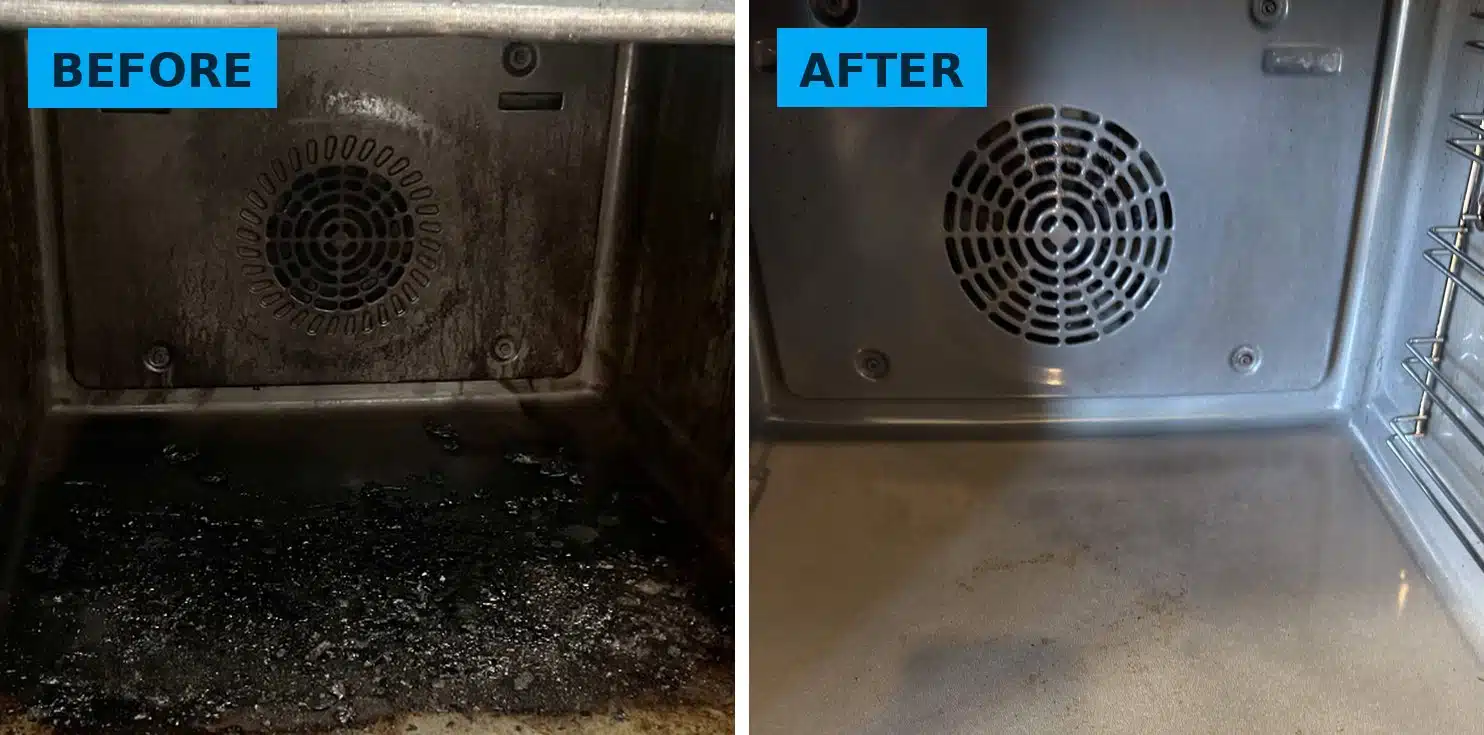 Oven cavity before and after professional cleaning, Optima Cleaners