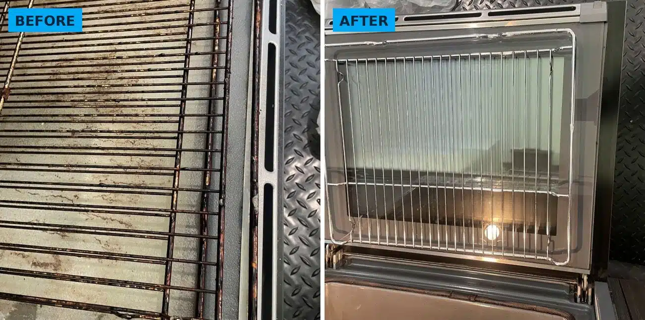 Oven racks before and after degreasing