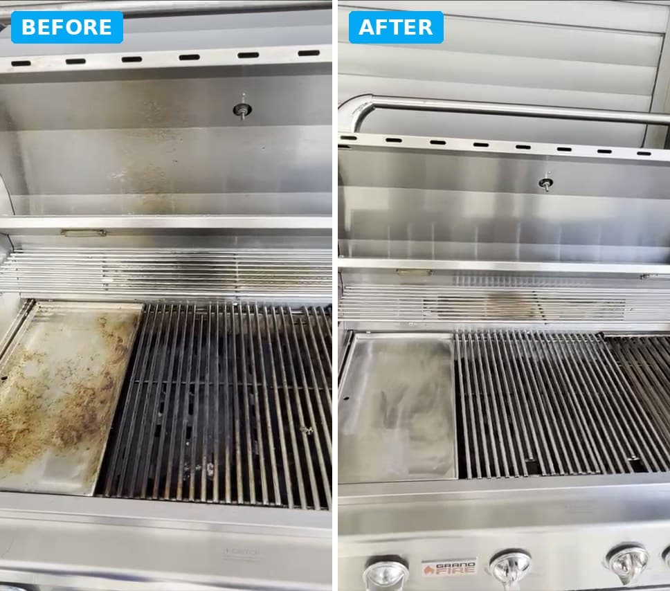 Stainless steel built in BBQ before and after cleaning in Brisbane