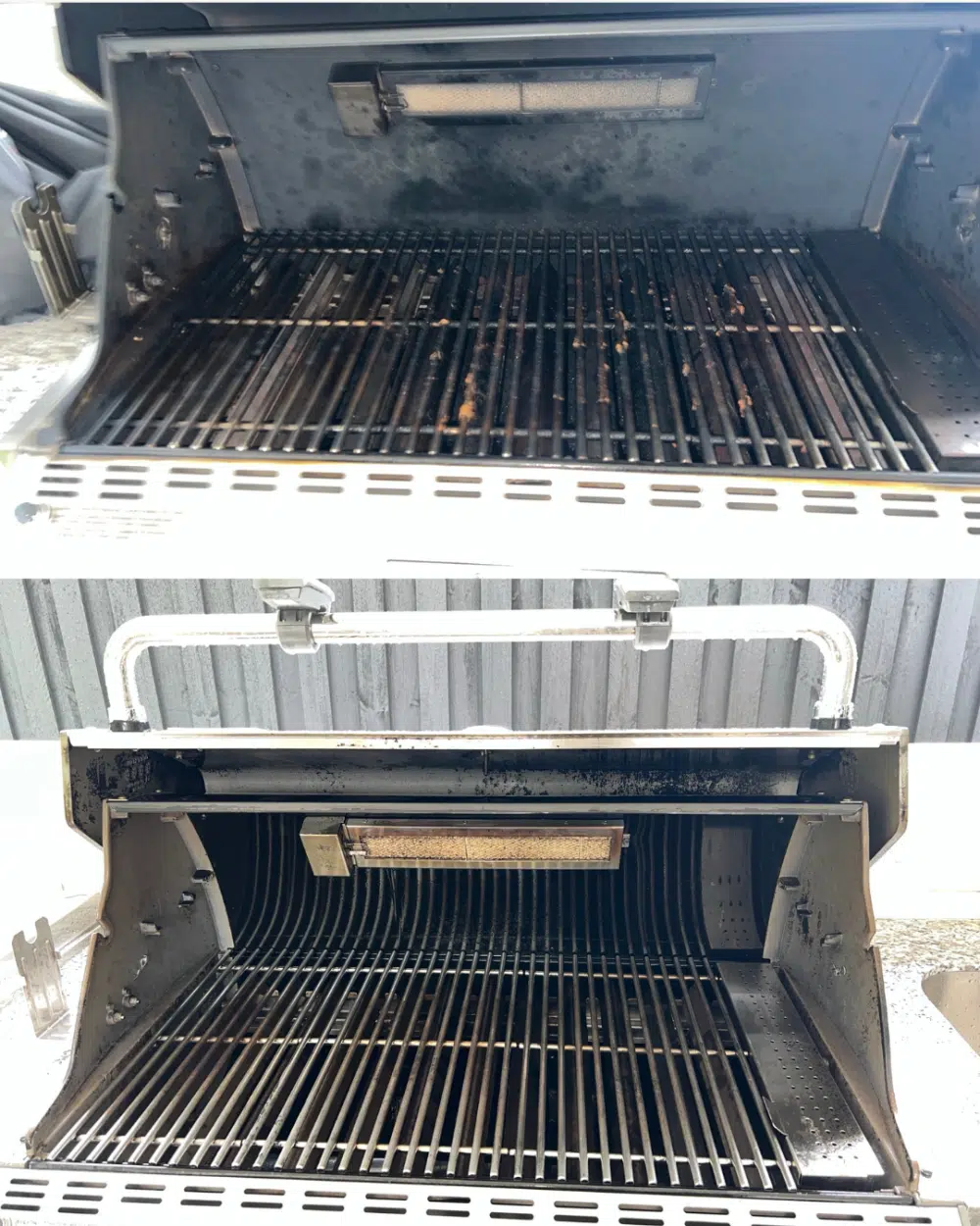 Stainless built-in BBQ grates and hotplate before and after a professional clean, Roseville