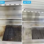 Stainless steel built-in BBQ before and after cleaning, hotplate and grates restored